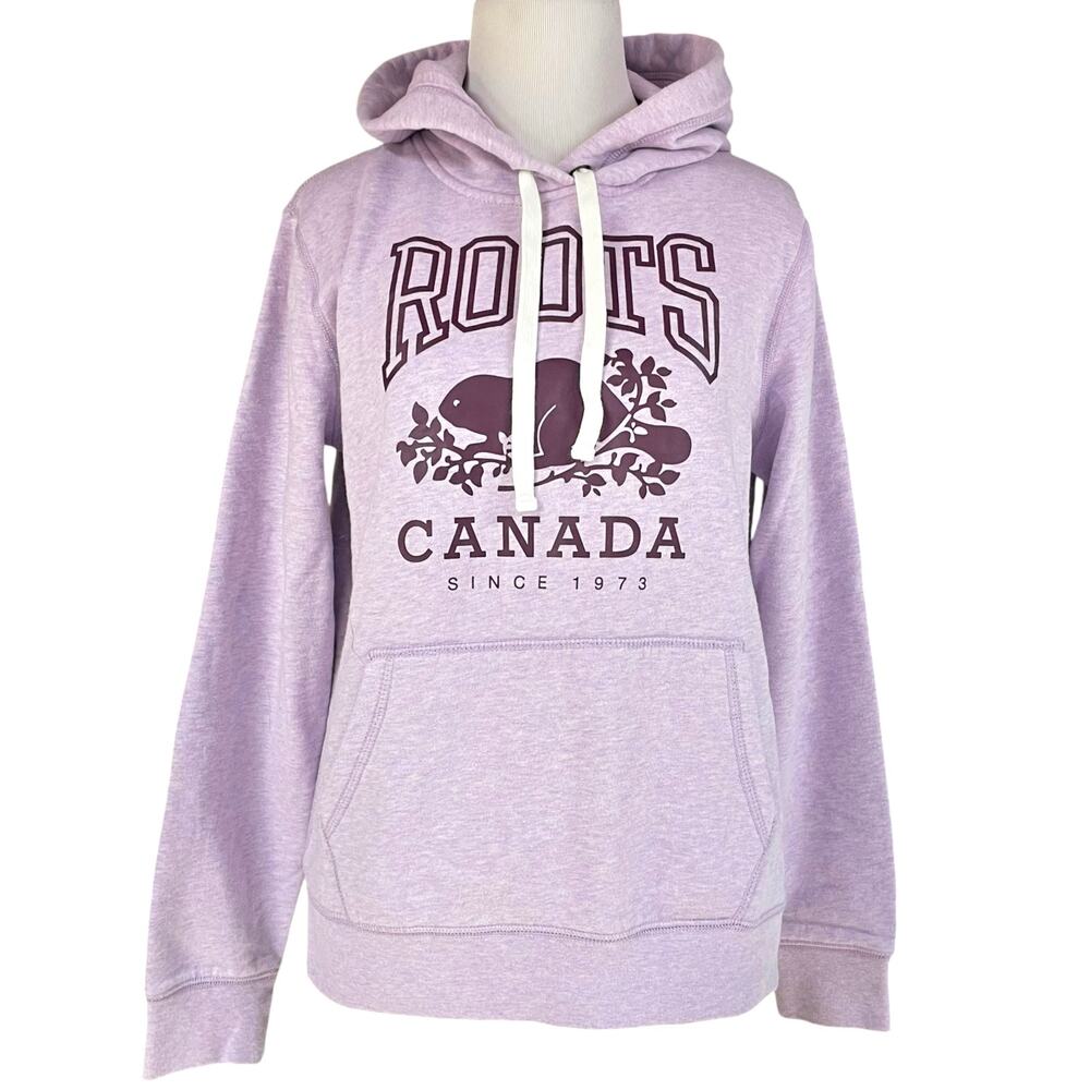 ROOTS Canada Kanga Pullover Hoodie Sweatshirt in Heathered Lavender Size S